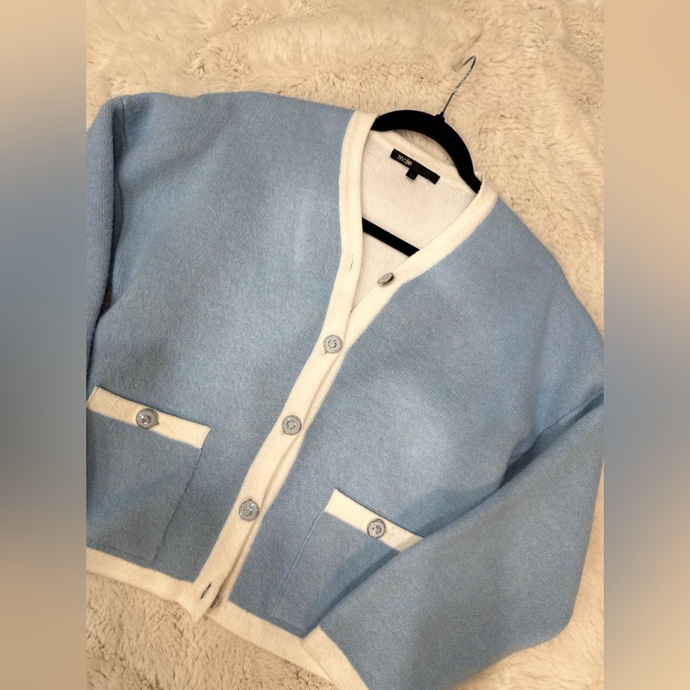 Blue and White Cardigan Sweater Maje, size 3 - Picture 5 of 6